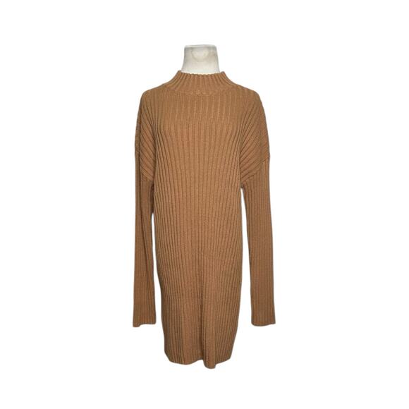 BP brown ribbed knit long sleeves high neck sweater mini dress size Small - Picture 11 of 11